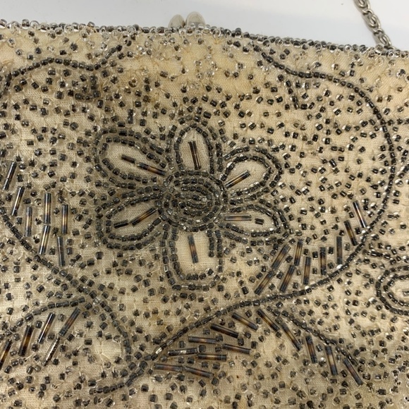 Walborg antique beaded Art Deco handbag purse ivory silver chain made in Japan - Picture 2 of 12